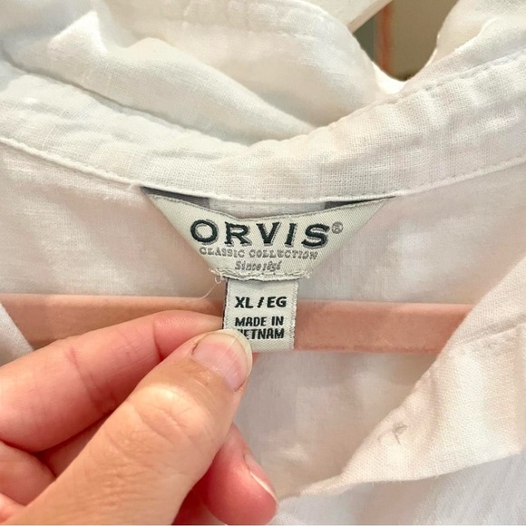 Orvis cotton linen White short sleeve Button Down Shirt - Picture 2 of 3